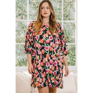 NWT ODDI Full Size Floral Puff Sleeve Mini Dress